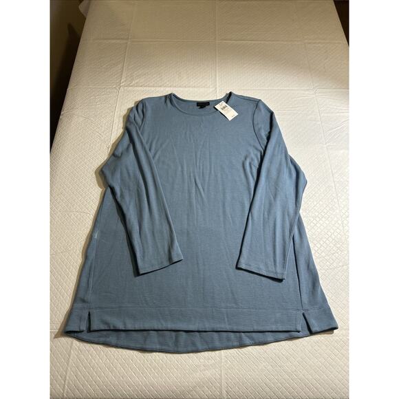 J Jill Women Top Large Blue Tunic Shirt Wearever Collection Long Sleeve NWT - Picture 1 of 10